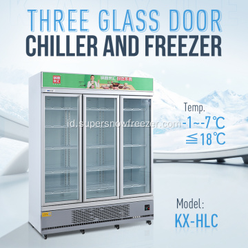 Kipas Komersial Pendingin Vertikal Pintu Kaca Display Freezer